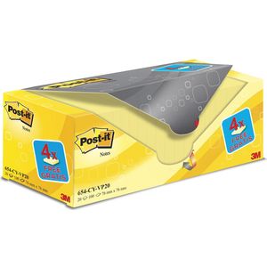 Post-it Notes, 100 vel, ft 76 x 76 mm, geel, pak van 16 blokken + 4 gratis