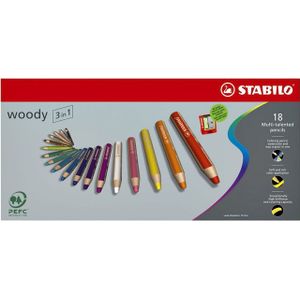 Kleurpotloden STABILO Woody 880/18-1-20 etui ÃÂ  18 kleuren met puntenslijper en penseel