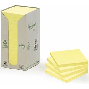 Post-it Recycled notes, 100 vel, ft 76 x 76 mm, geel, pak van 16 blokken