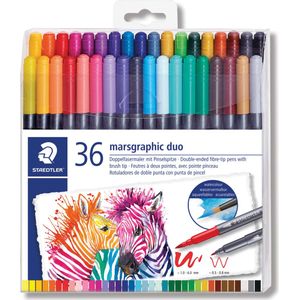 Staedtler brushpen Aquarel duo, doos van 36 stuks in geassorteerde kleuren