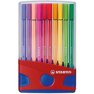 STABILO Pen 68 brush, ColorParade, rood-blauwe doos, 20 stuks in geassorteerde kleuren