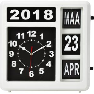 Perel Flip klok met kalender, vierkant, analoog, 31 x 31 cm, Nederlandse versie