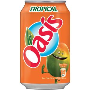 Oasis Tropical vruchtenlimonade, blik van 33 cl, pak van 24 stuks