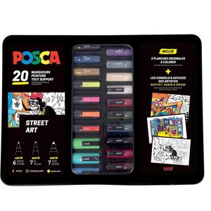 Posca paintmarkers, metalen doos van 20 stuks, in geassorteerde kleuren, ontwerp Street art