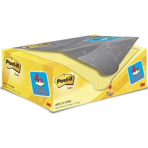 Post-it Notes, 100 vel, ft 76 x 127 mm, geel, pak van 16 blokken  + 4 gratis