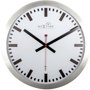 Wandklok NeXtime dia. 35 cm, aluminium, wit, 'Station'  Radio Controlled (DCF)