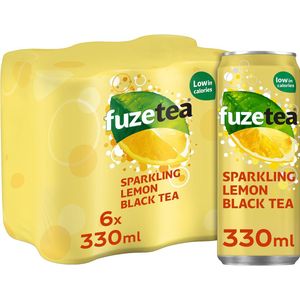 Fuze Tea frisdrank, bruisend, sleek blik van 33 cl, pak van 24 stuks, zwarte thee