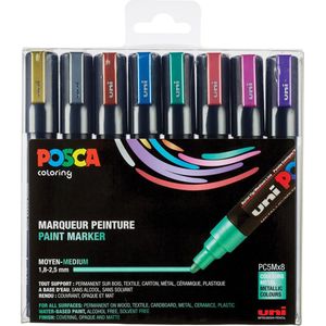 Posca paintmarker PC-5M, set van 8 markers in geassorteerde metallic kleuren