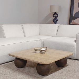 Salontafel Nori Travertin 90cm Travertin - Mangohout/Travertin - Giga Meubel
