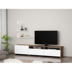 Arabic House Tv-Meubel Gelincik Melamine Wit Walnoot - Spaanplaat/Melamine - 36,8x180cm