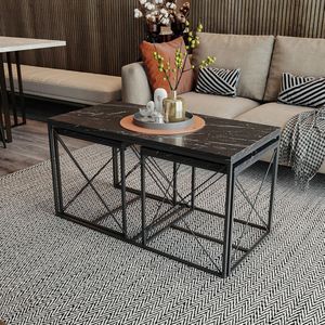 Kalune Design - Defne - Set van 3 Salontafels - Antraciet - Hout en Metaal