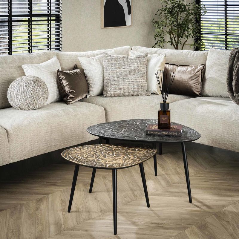 GM Salontafel Patina Driehoek Brons/Zilver Set Van 2 - Metaal - 80x60x43cm