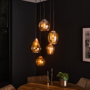 GM Hanglamp 5-Lichts Mix Getrapt Amberkleurig Glas Amber - Glas