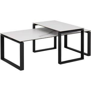 Salontafel Set Van 2 Glentruan Wit Keramiek - Giga Living - Metaal/Keramiek - 115x69x45cm