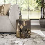 GM Bijzettafel Rond Grijs En Goud - Teakhout - 35x35x40cm