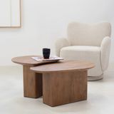 Salontafel Jinte Bruin Set Van 2 - Mangohout - Giga Meubel - 70x60x35cm
