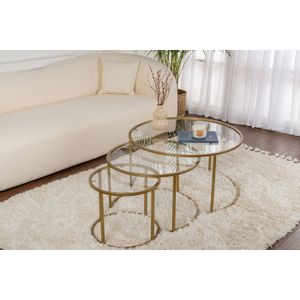 Arabic House Salontafel Aurum Ø80/Ø60/Ø42cm Goud/Glas Set Van 3 - Glas