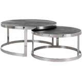 Richmond Salontafel Zwartbone Zilver Set Van 2 Rond - Eikenhout/RVS - 92x42x92cm