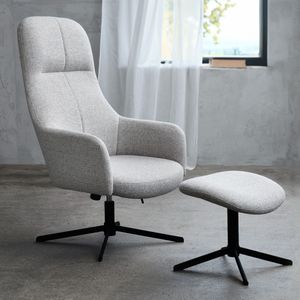 Fauteuil Manning Met Voetenbank Naturel/Zwart - Giga Living - Stof/Metaal