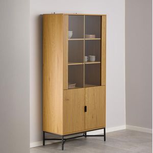 Vitrinekast Juna Naturel - Giga Living - MDF/Glas/Melamine - 180x80cm