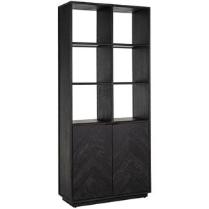 Richmond Boekenkast Zwartbone Brass 2-deuren - Eikenhout/Metaal - 220x100cm