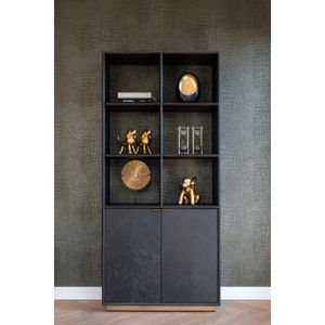 Richmond Boekenkast Zwartbone Brass 2-deuren - Metaal/Eikenhout - 220x100cm