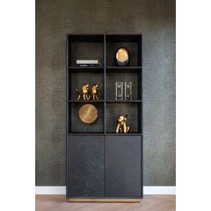 Richmond Boekenkast Zwartbone Brass 2-deuren - Eikenhout/Metaal - 220x100cm