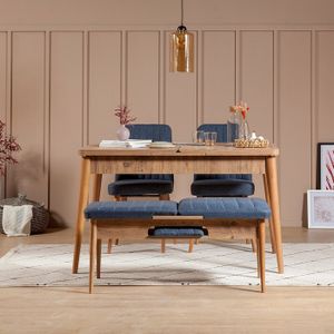 Arabic House Tafel & Stoelen Set (4 Stuks) Vina Melamine Atlantic Pine Donker Blauw - Spaanplaat/Melamine - 129x80x75cm