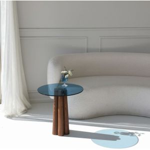Arabic House Salontafel Thales Blauw/Walnoot Ø50cm - Beukenhout/Glas