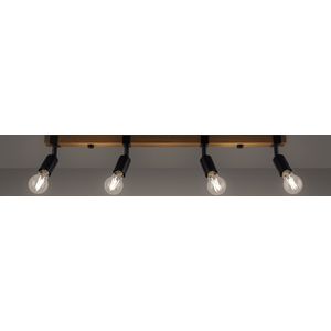 GM Plafondlamp Zuca 4-Lichts Zwart - Hout/Staal