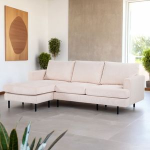 Chaise Longue Bank - 3-Zits - Beige Stof - 218x152x82cm - Fjord - Giga Meubel