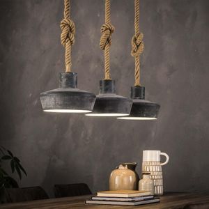 GM Hanglamp 3xØ28 Betonlook Verstelbaar Touw Mixed - Glas