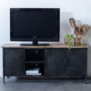 Tv-meubel Dexter 140cm Zwart - Mangohout/Metaal - Giga Meubel