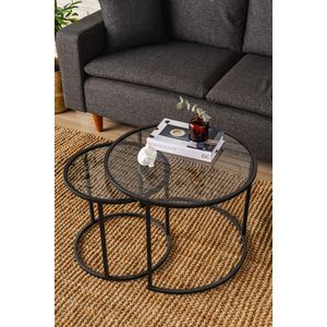 Arabic House Salontafel Tokyo Zwart Set Van 2 - Metaal/Glas - 60x60x43cm