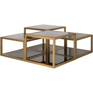 Richmond Salontafel Loua Set Van 4 Brushed Goud - Metaal/Glas - 130x45cm