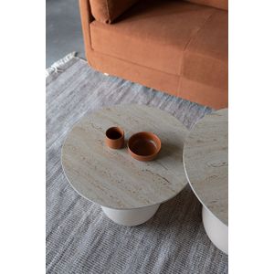 GM Bijzettafel Karula Rond Keramiek Beige Low - Keramiek - 50x50x42cm