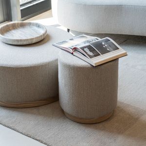 Eleonora Poef Avah Taupe Mantz Small Taupe - Stof/Dennenhout Fineer