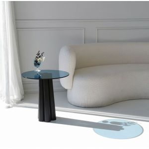Arabic House Salontafel Thales Blauw/Zwart Ø50cm - Beukenhout/Glas