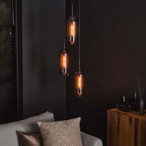 GM Hanglamp 3-Lichts Getrapt Smoke Glas Geperforeerd Staal Zwart - Staal/Glas