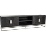 Richmond TV-meubel Zwartbone Zilver 4-Deuren 220cm - Metaal/Eikenhout