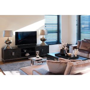 Richmond TV-meubel Zwartbone Zilver 4-Deuren 220cm - Eikenhout/Metaal