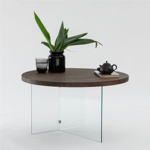 Arabic House Salontafel Serenity MDF Glas Walnoot Transparant Ø70cm Transparant - MDF/Glas