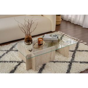 Arabic House Salontafel Flavio Glas/Travertinlook Travertin - Glas/Melamine - 105x65x30cm