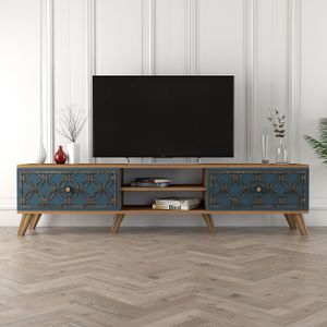 Arabic House Tv-Meubel Class Melamine Walnoot Chalcedony Blauw - Spaanplaat/Melamine - 44x180cm