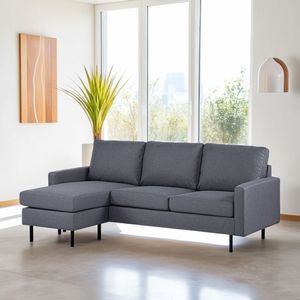 GM Chaise Longue Bank 3-Zits L+R Malmo Donkergrijs - Stof/Metaal