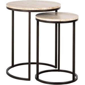 Richmond Bijzettafel Avalon Set Van 2 Bronze Beige - Metaal/Travertin - 45x45x57cm