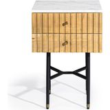 GM Nachtkastje Harper 2 Lades Naturel - Acaciahout/Marmer - 60x40cm