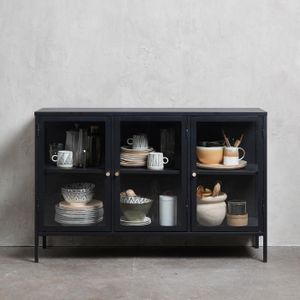 Dressoir Carmel Zwart 3 Delen - Giga Living - Glas/Metaal - 85x132cm