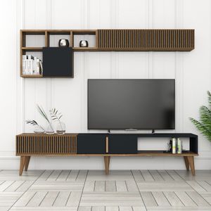 Arabic House Tv-meubel + Wandschap Milan Melamine Walnoot Antraciet - Melamine - 40x180cm