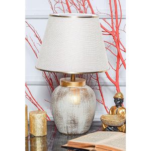 Arabic House Tafellamp Cinca Crème/Goud - Stof/Metaal - 30x30x47cm